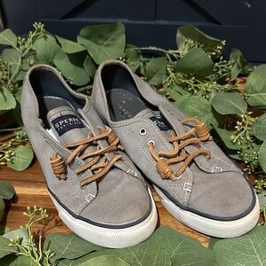 Sperry Gray Canvas Sneakers with Tan Laces 7.5